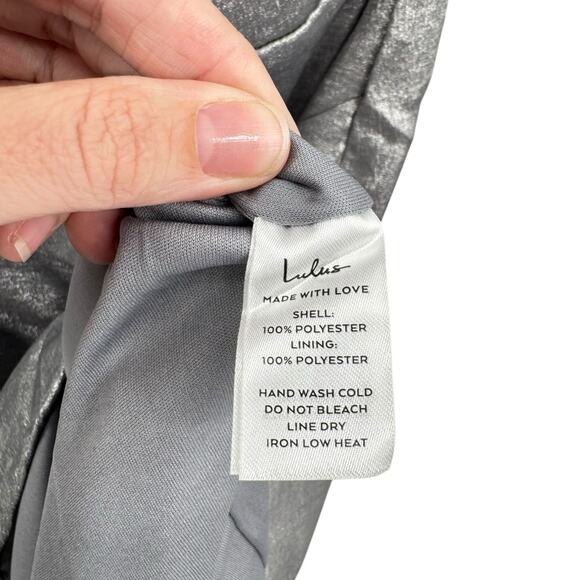 Lulu’s NWT Ideal Essence Shiny Silver Metallic Strapless Elegant Midi Dress - Picture 15 of 16
